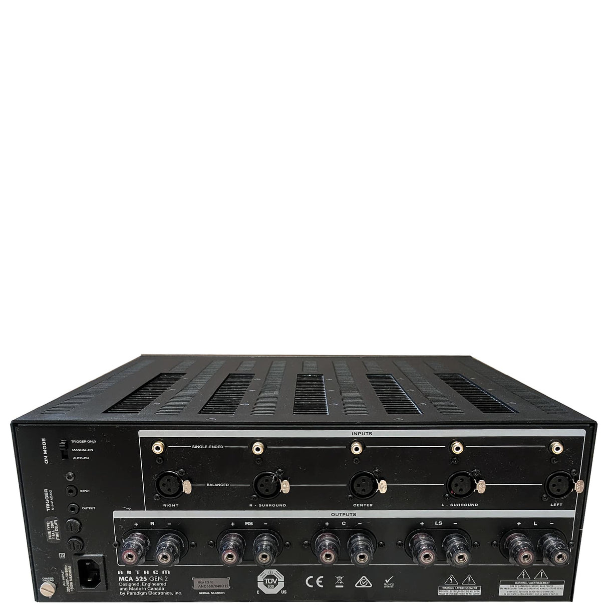 Anthem MCA 525 Gen2 AV-Endstufe - Rückseite mit XLR- und Cinch-Eingängen und Lautsprecherklemmen