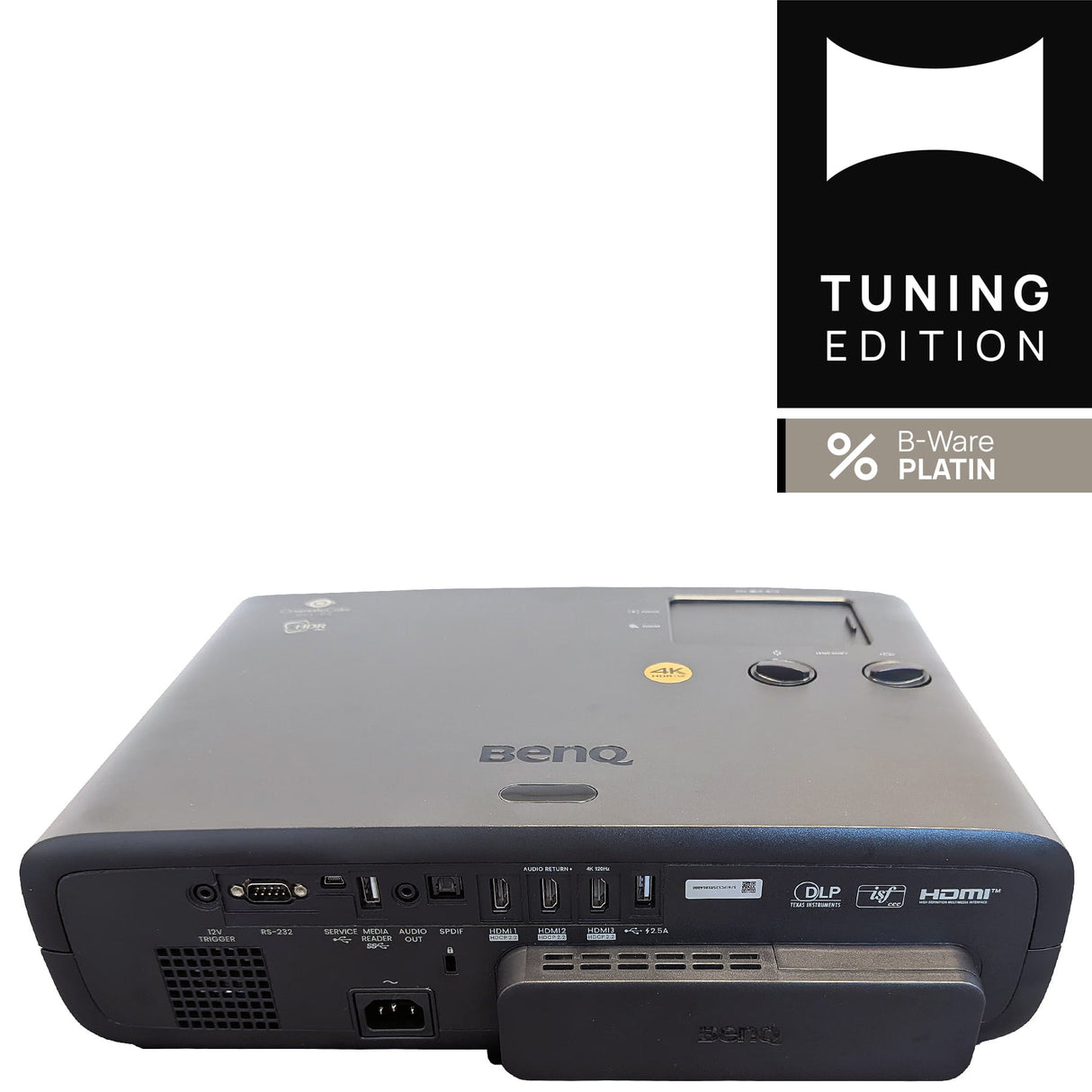BenQ W4100i 4K Laser TV Beamer - Rückseite mit Anschlüssen HEIMKINO.de Tuning Edition Logo