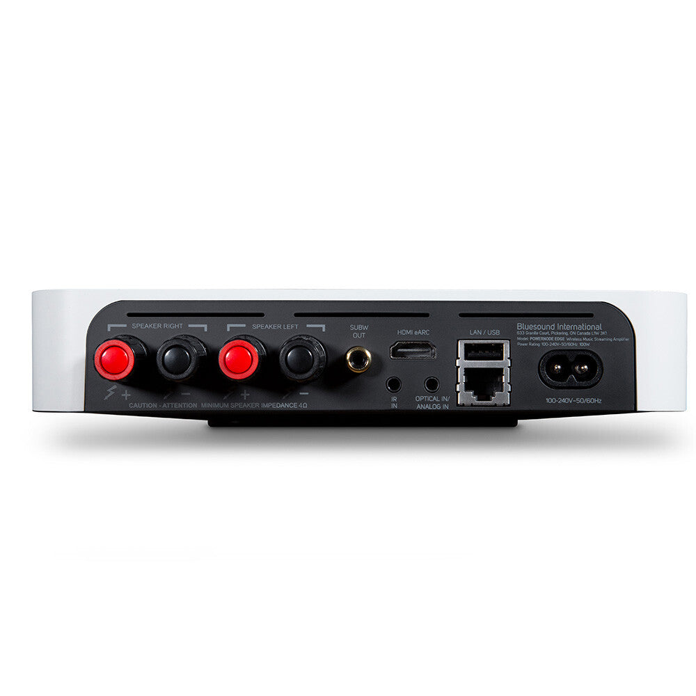 Bluesound Powernode Edge HD Streaming-Verstärker Weiss - Rückseite mit Anschlüssen