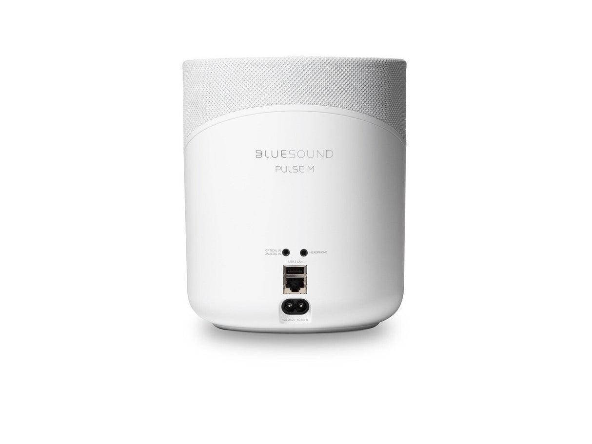 Bluesound PULSE M Weiß Streaming-Lautsprecher - Rückseite mit Anschlüssen (LAN, USB)