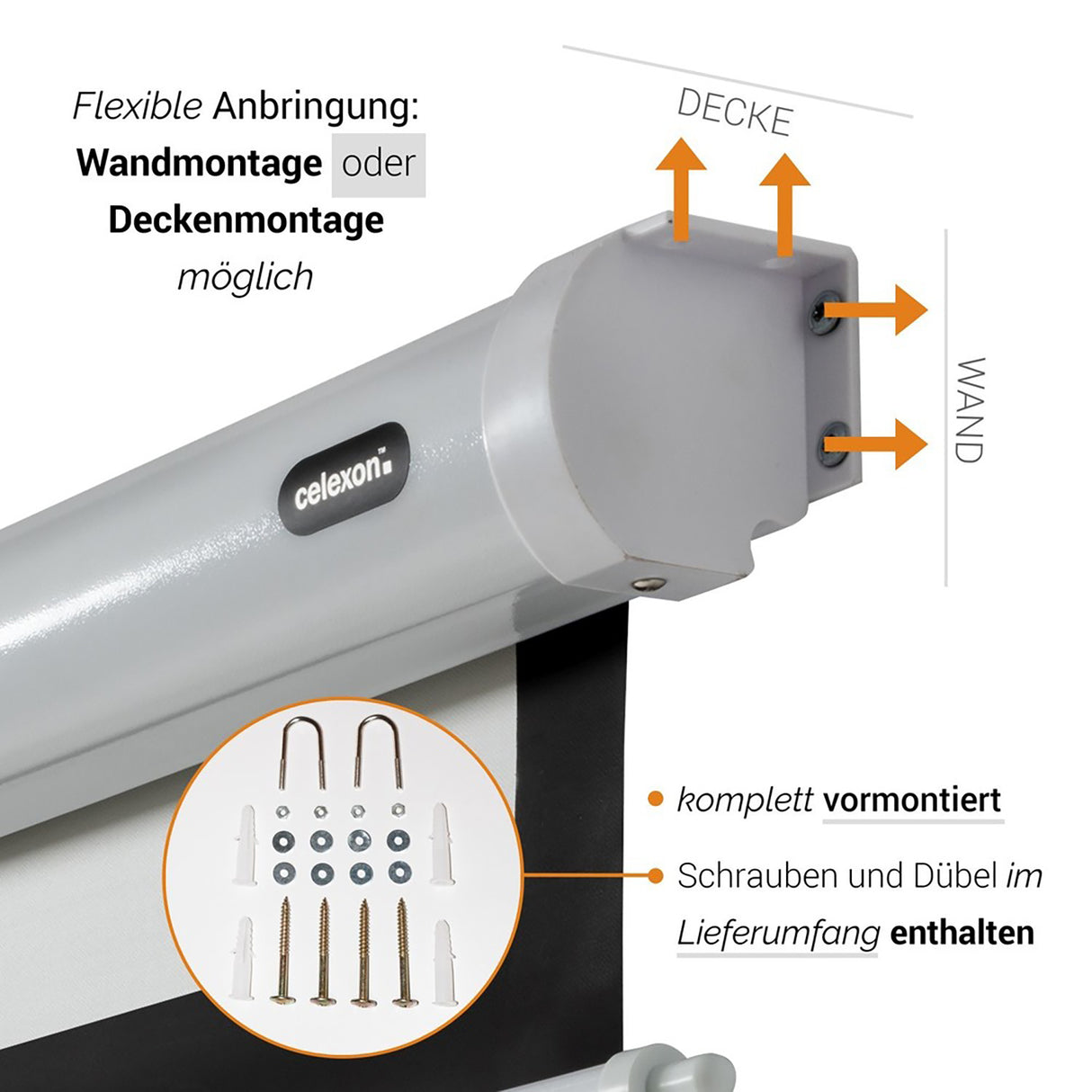 celexon Leinwand Rollo Economy 240x135 - Wand- und Deckenmontage mit Zubehör