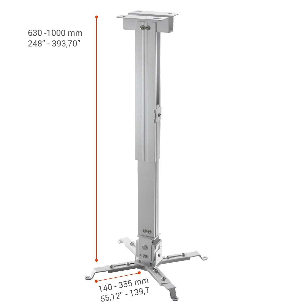Celexon Beamerhalterung MultiCel63100W - Schrägansicht mit Abmessungen