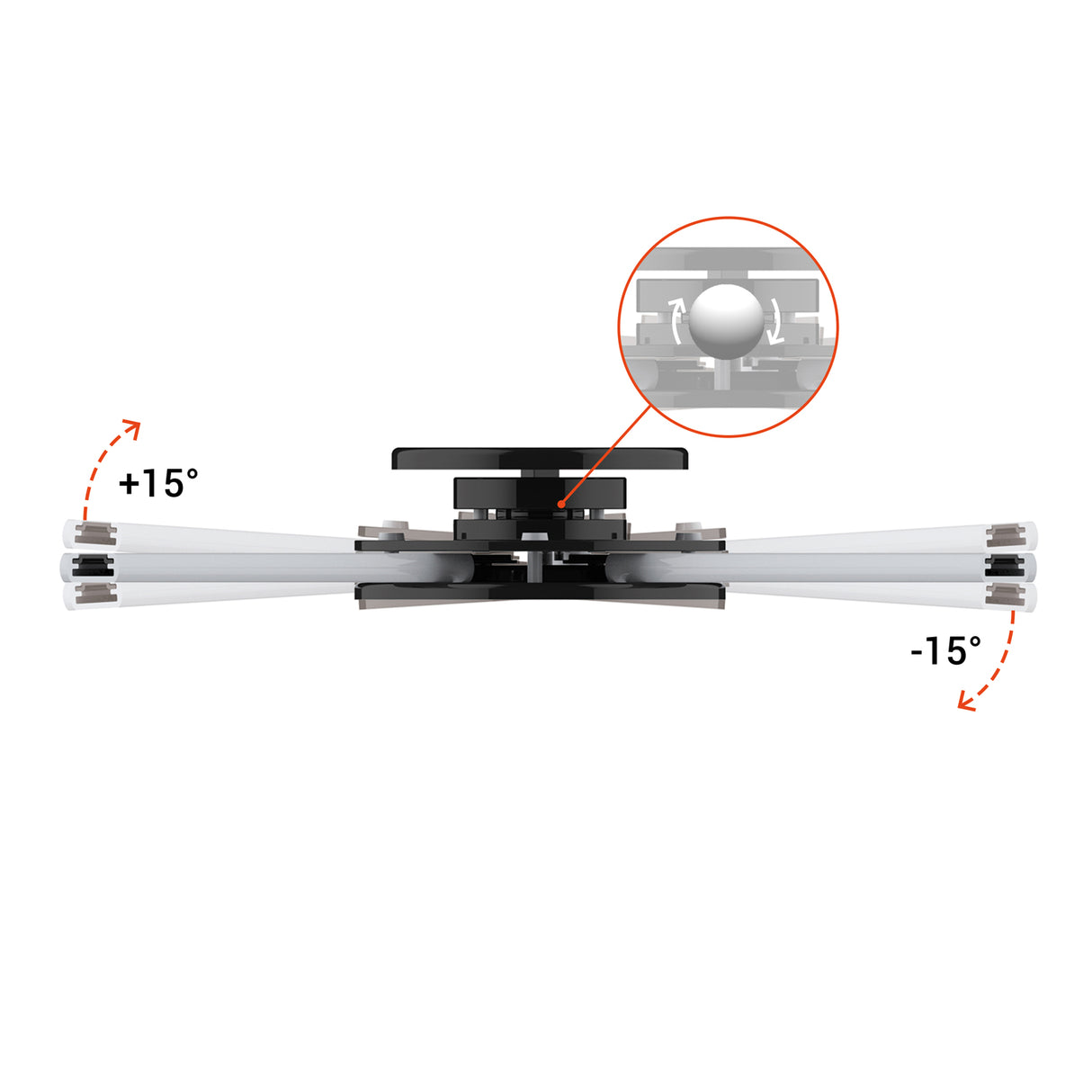celexon Beamerhalterung PS Ultraflat - Darstellung der Neigung um 15 Grad