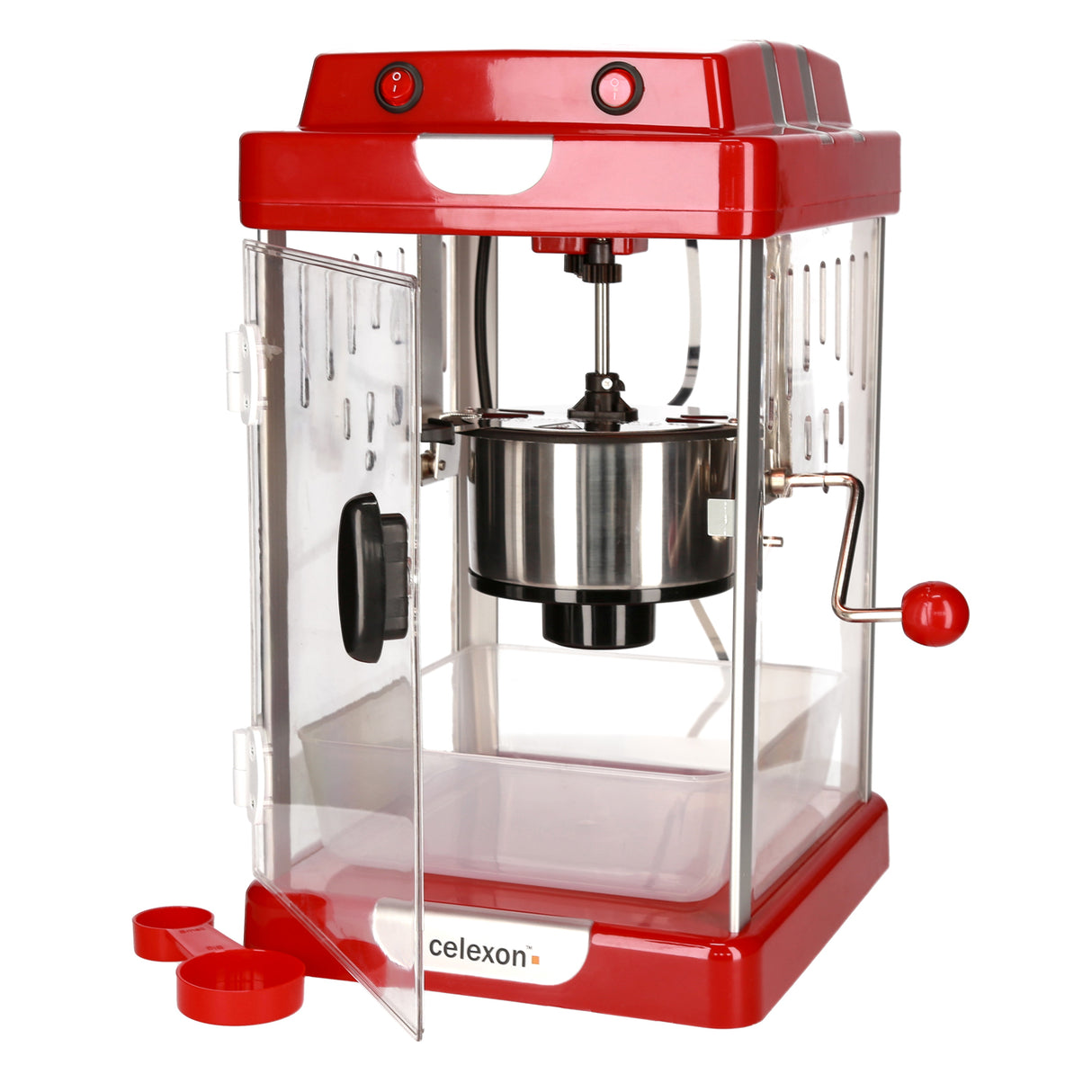 celexon CinePop CP1000 Popcorn-Maschine - geöffnete Tür mit Blick auf den Edelstahlkessel