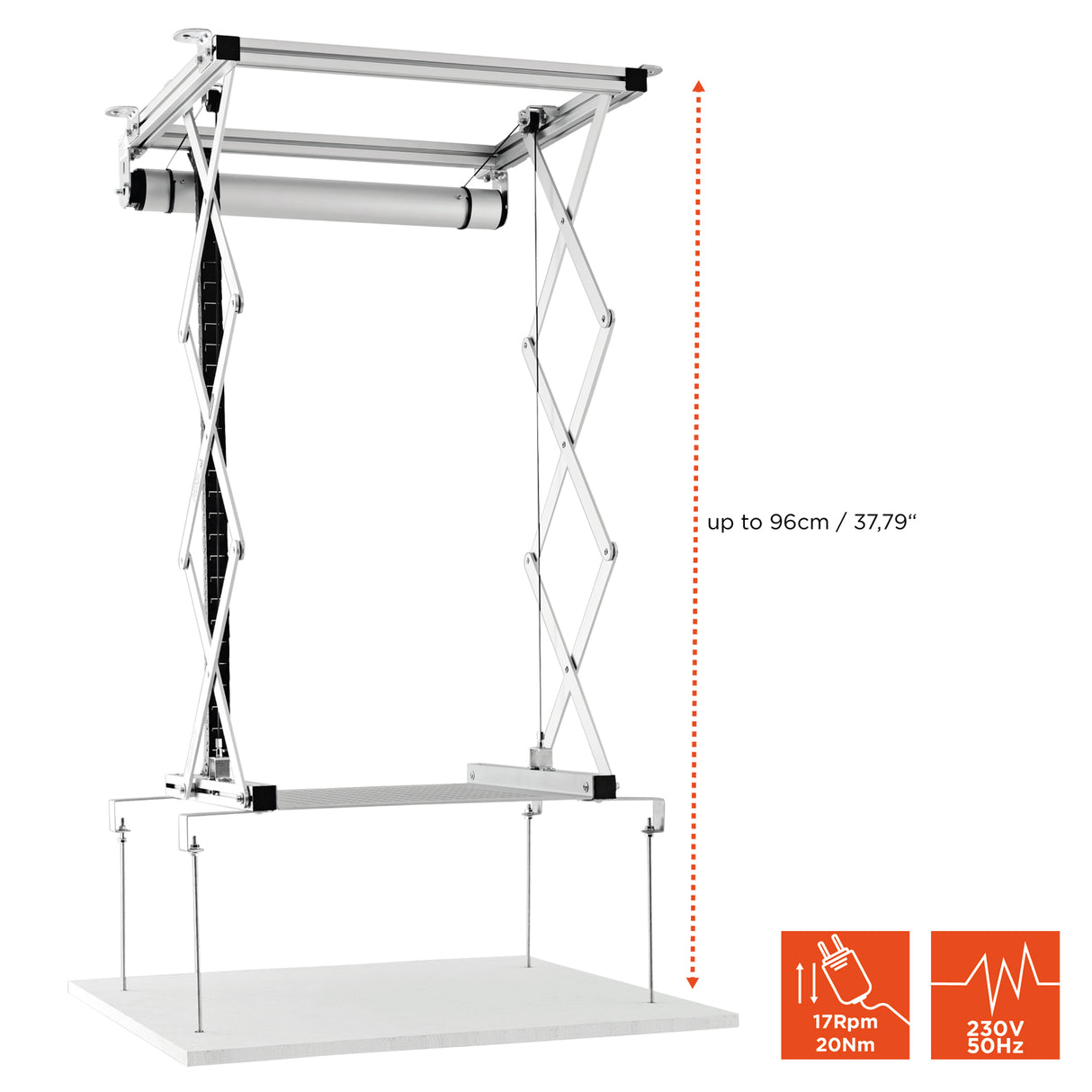 Celexon Deckenlift PL1000 Plus - ausgefahrener Lift mit Hubhöhe bis 96 cm