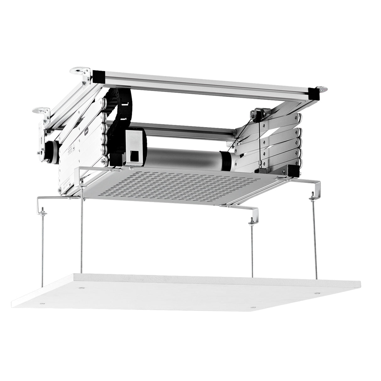 Celexon Deckenlift PL2000 - Schrägansicht Lift ausgefahren mit Beamer
