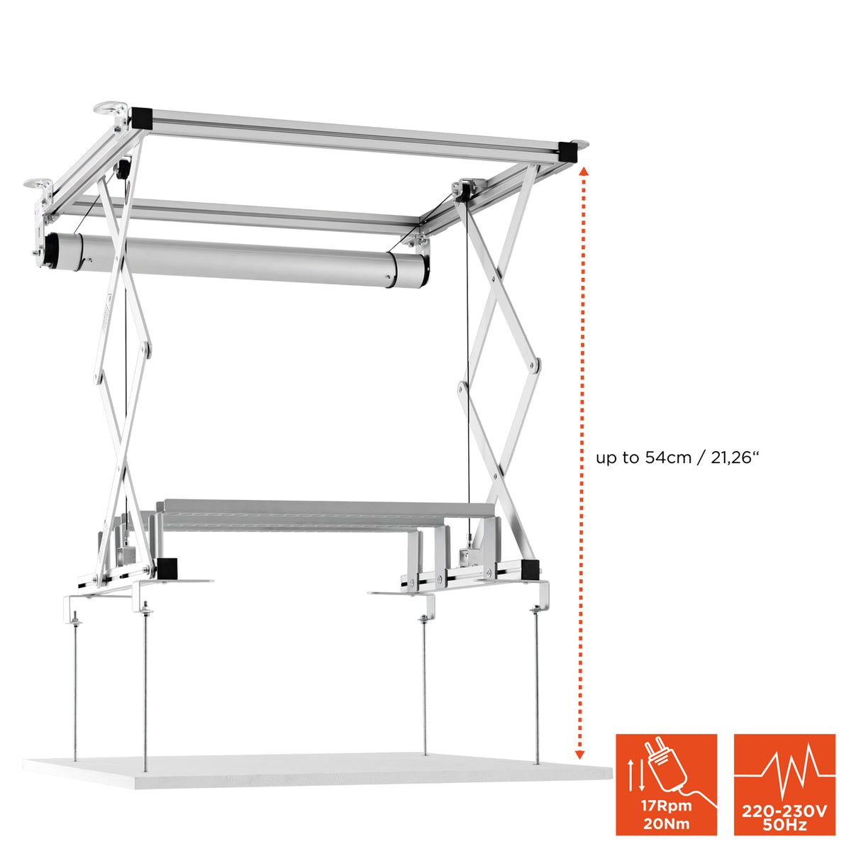 Celexon Deckenlift PL400 HC Plus - Maßzeichnung maximale Hubhöhe 54 cm