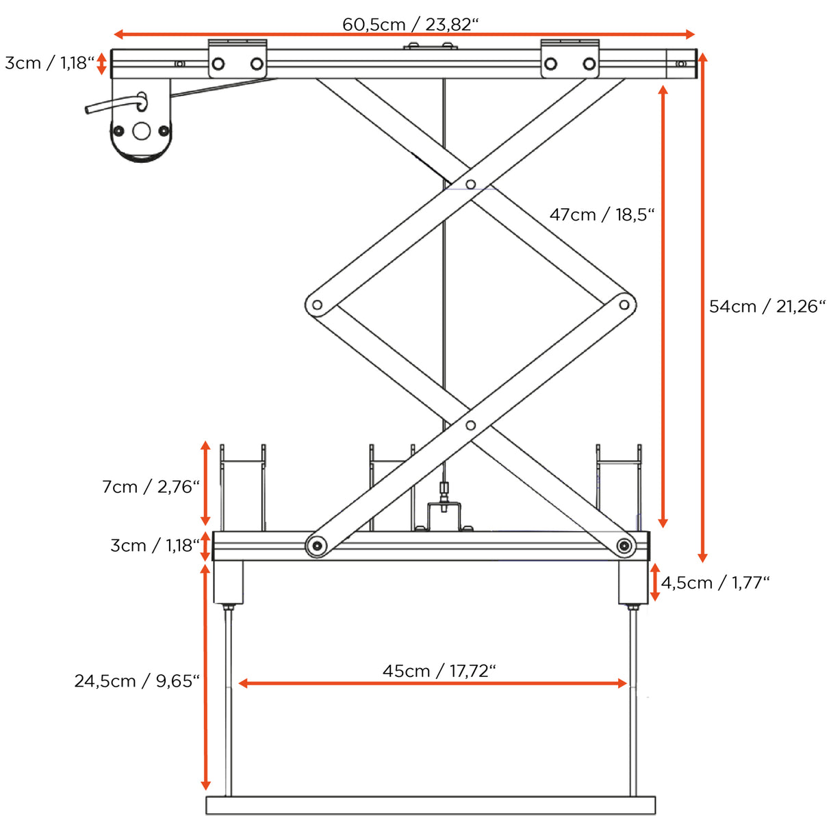 Celexon Deckenlift PL400 HC Plus - Maßzeichnung Traglast 30 kg