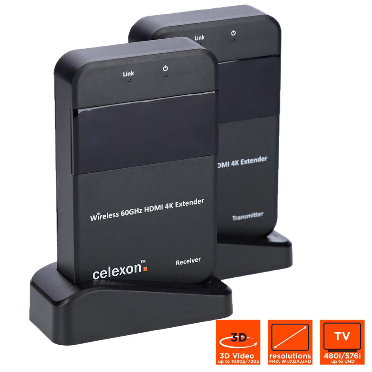 celexon Wireless HDMI-Funk-Set WHD30M-4K - Seitenansicht Sender und Empfänger