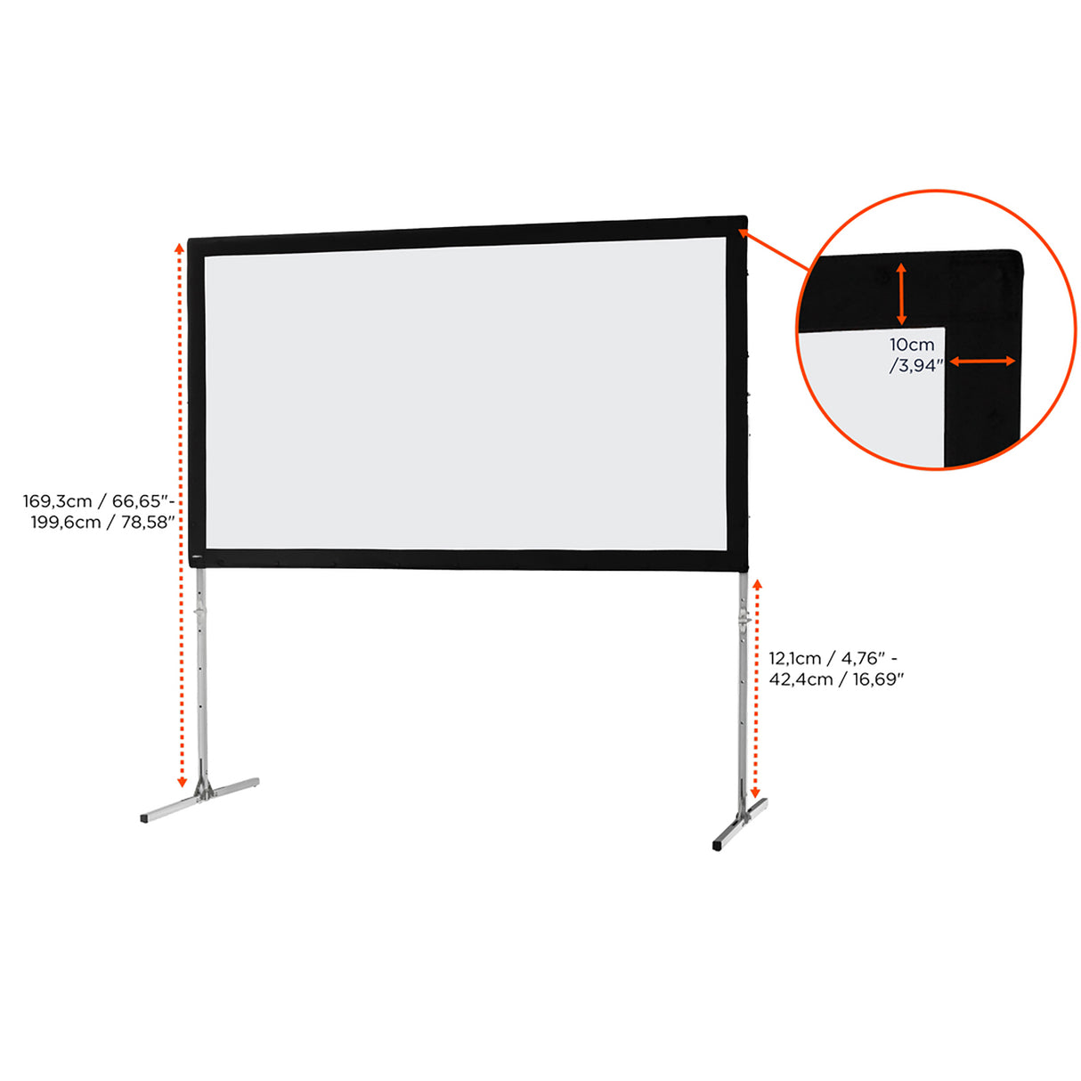 celexon Faltrahmen Leinwand Mobil Expert 244x137 cm - Maßzeichnung mit Aufbauhöhe