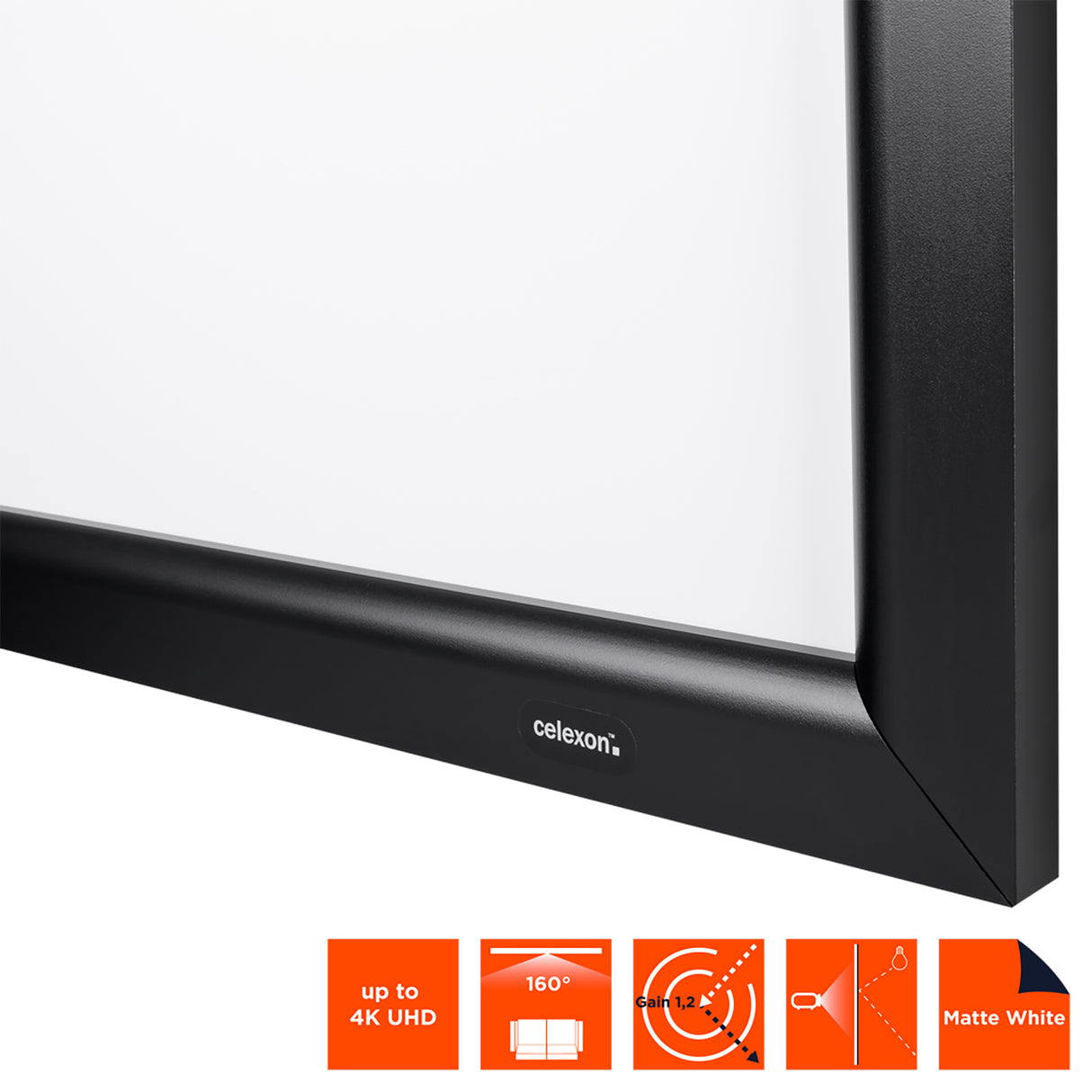 celexon HomeCinema Frame Rahmenleinwand 200 x 113 cm - Detail Rahmen mit celexon Logo