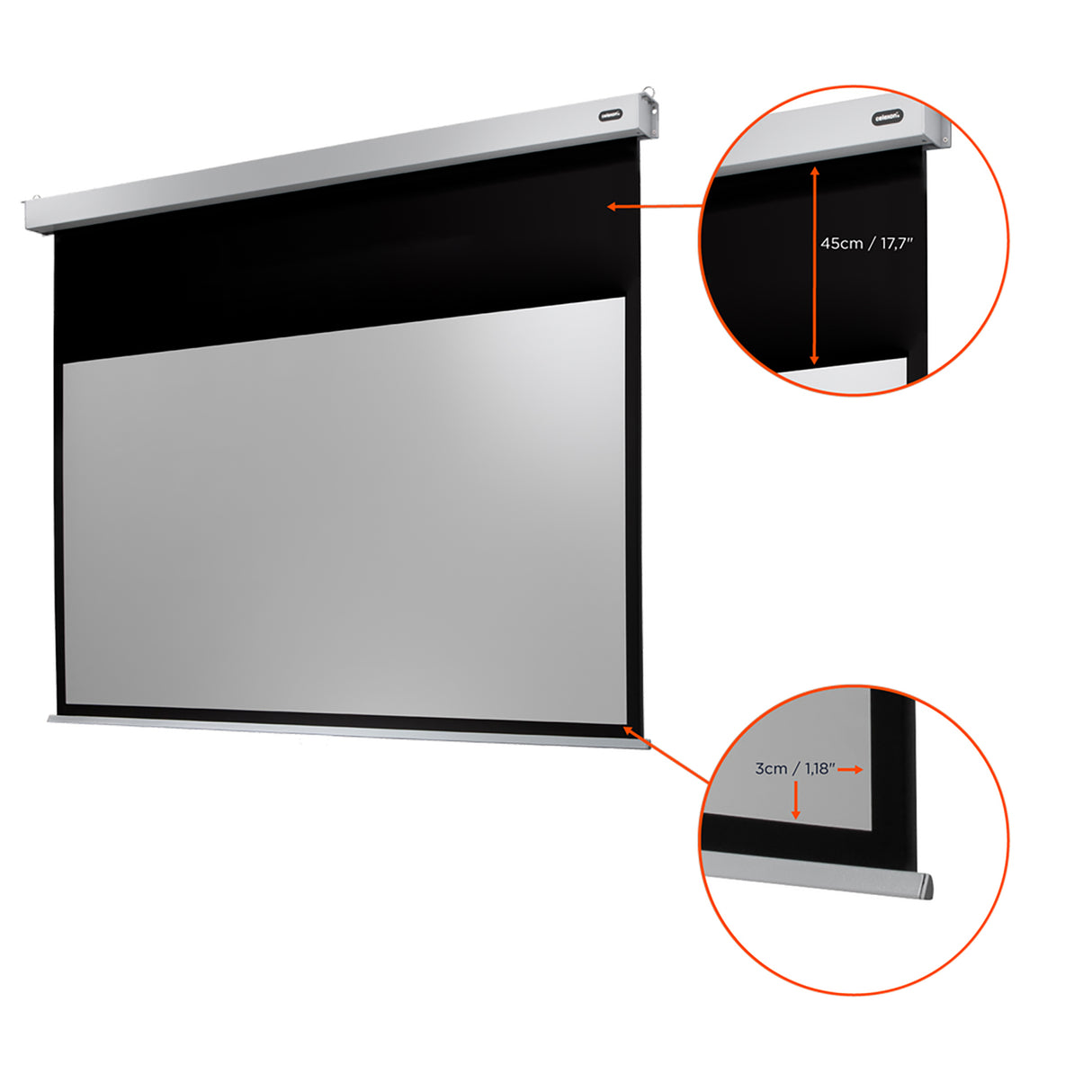 Celexon Leinwand Motor Professional Plus 160 Zoll - Detail Bildformat und Rahmenmaße
