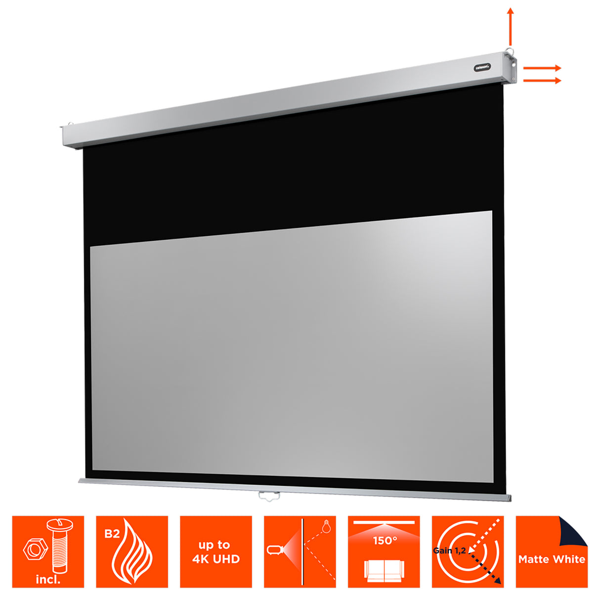 Celexon Leinwand Rollo Professional Plus 160 x 90 cm - Detail Feature-Übersicht