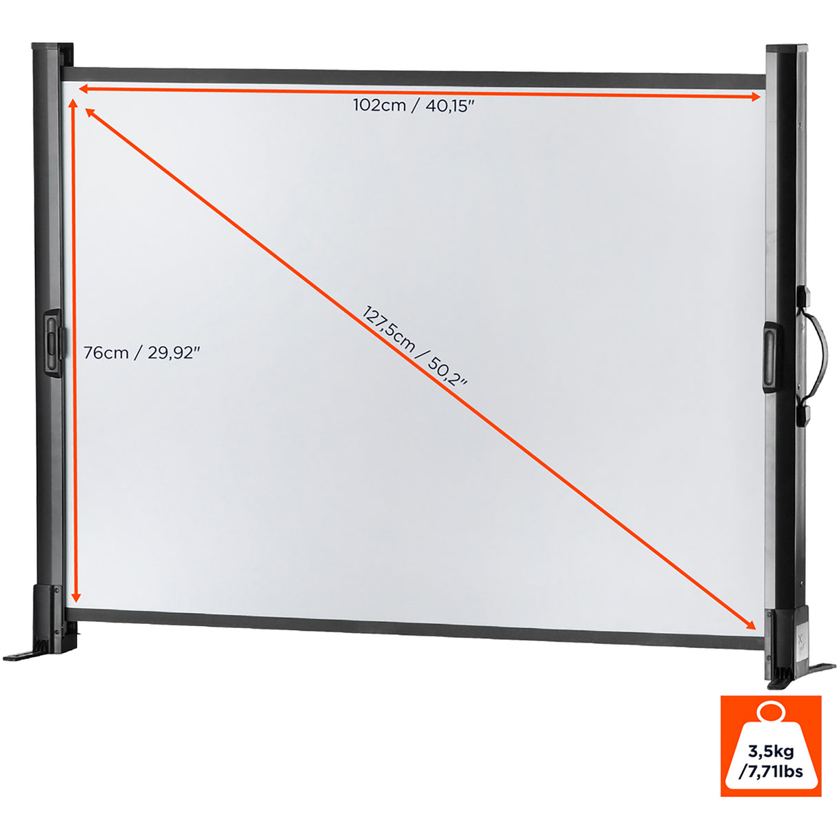 Celexon Tischleinwand Mobil Professional 102 x 76cm - Maßzeichnung mit Abmessungen
