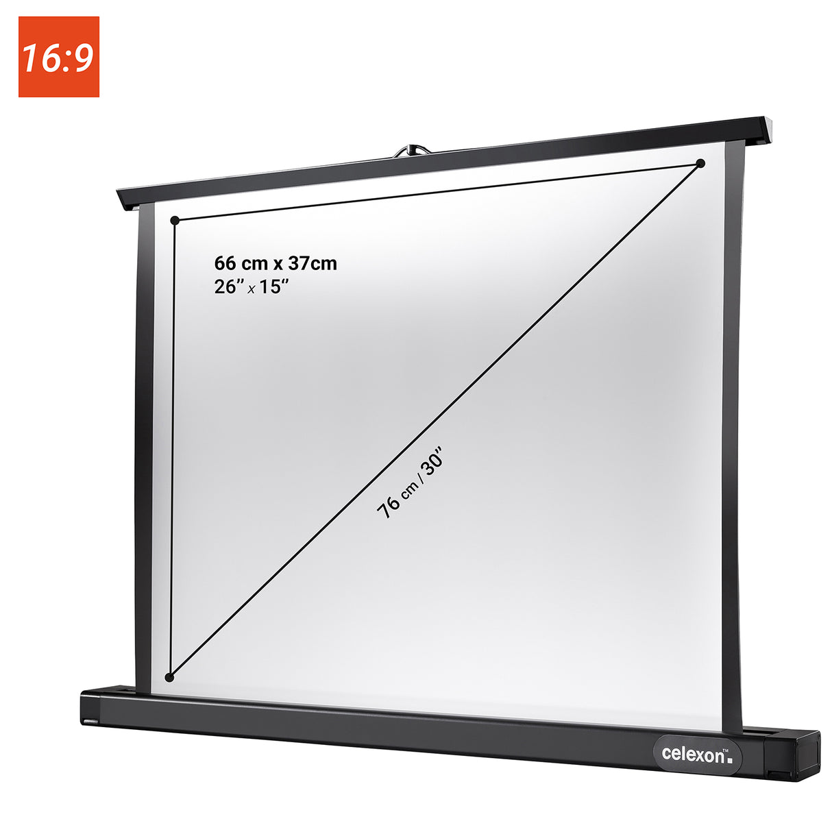 Celexon Tischleinwand Professional Mini Screen 66 x 37cm - Maßzeichnung mit Abmessungen