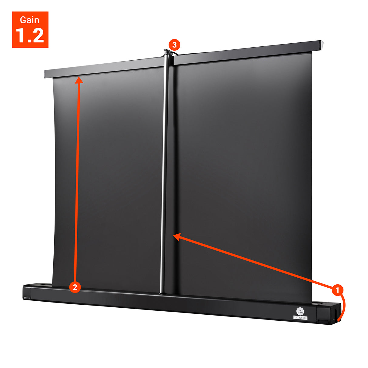Celexon Tischleinwand Professional 89 x 50cm - Detail Aufrollmechanismus mit Gain-Angabe
