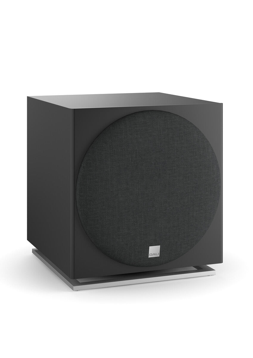 DALI SUB E-12 F Matt Schwarz Subwoofer - Schrägansicht mit Stoffbespannung