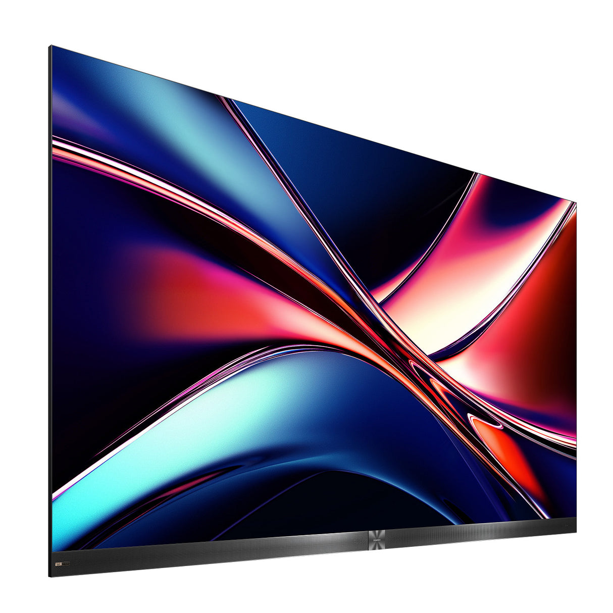 Hisense 136MXQ Micro LED Fernseher - Seitliche Schrägansicht mit projiziertem Bild