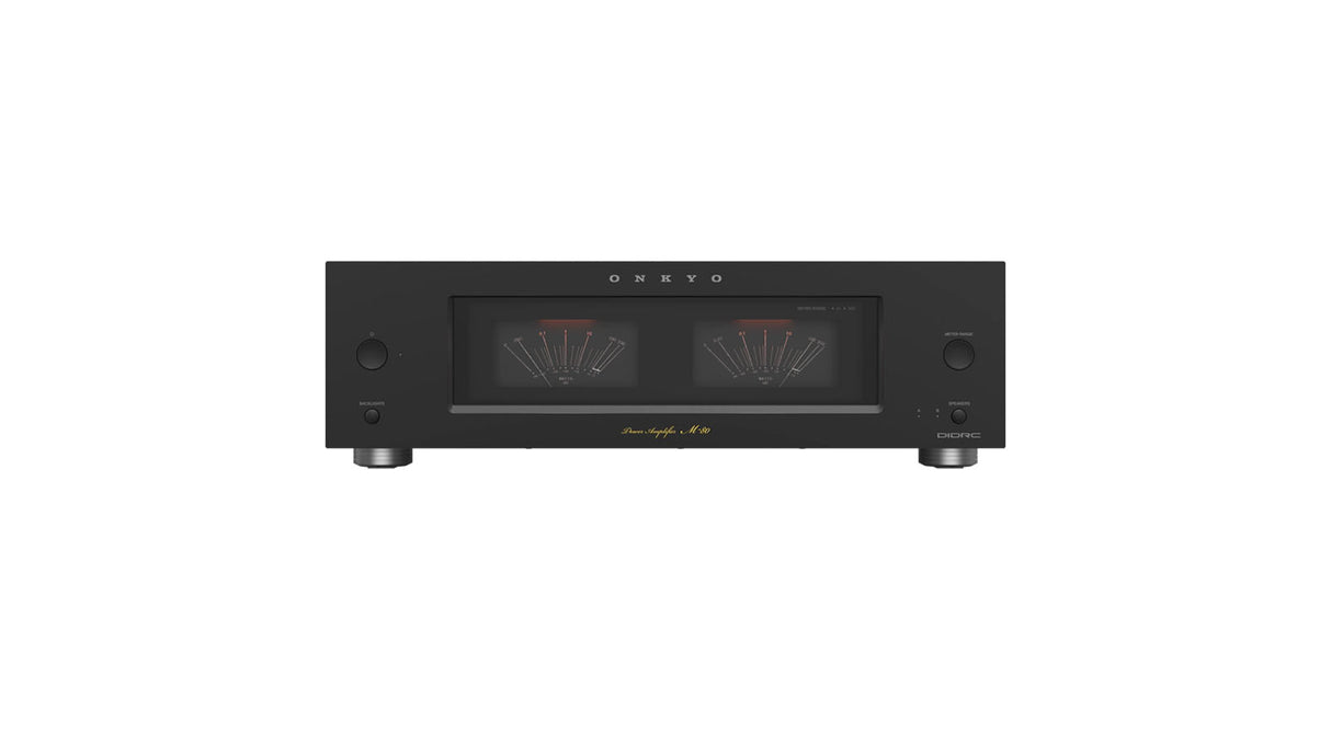 Onkyo M-80 Schwarz Endstufe - Frontansicht mit VU-Metern
