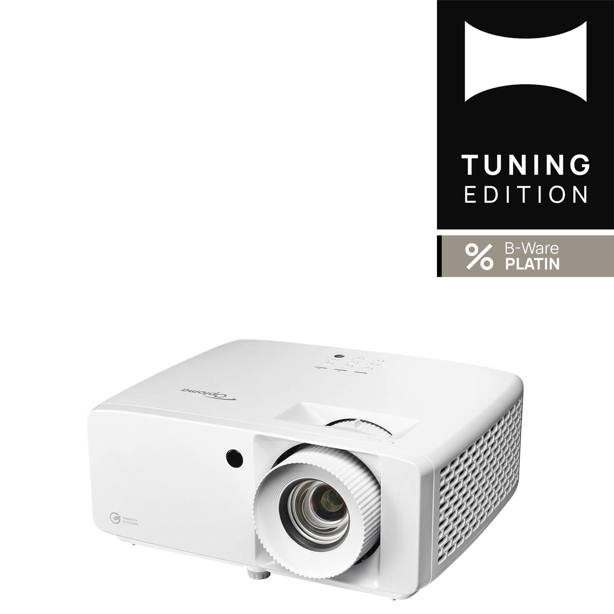 Optoma UHZ67-W Beamer B-Ware Platin Vorderansicht angeschraegt