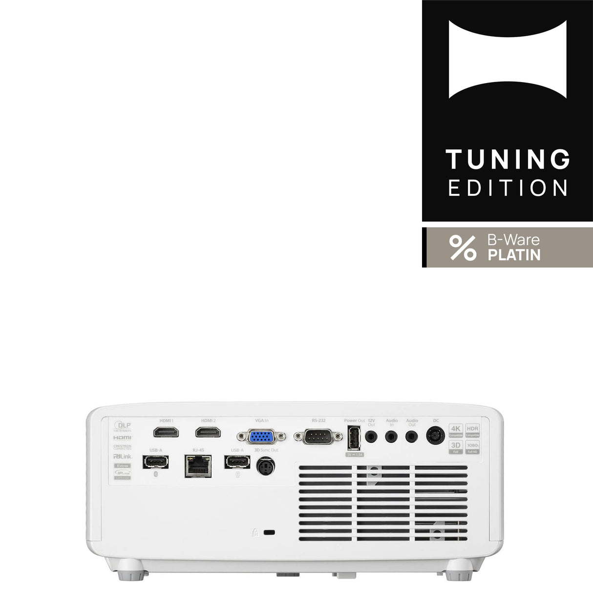 Optoma UHZ67-W Beamer B-Ware Platin Rueckansicht mit Anschluessen