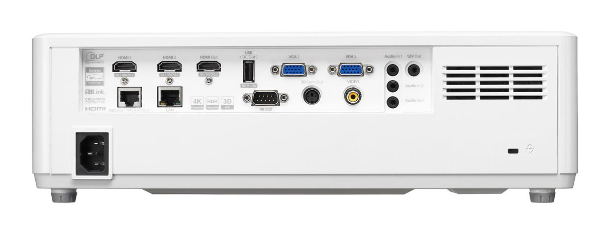 Optoma ZU707T WUXGA Laser Golf Beamer - Rückseite mit Anschlüssen (HDMI, VGA, LAN)