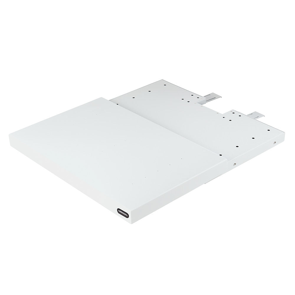 celexon Flexible motorischer Laser TV Auszug Weiß - Schrägansicht vollständig ausgefahren