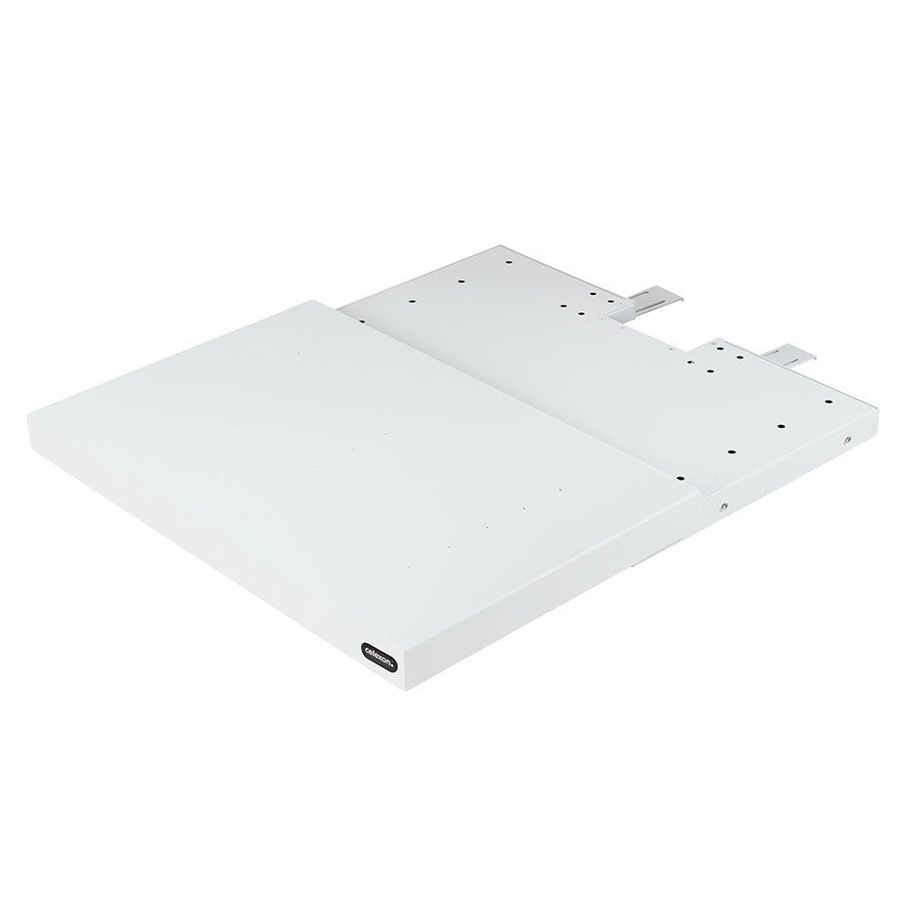 celexon Flexible motorischer Laser TV Auszug Weiß - Schrägansicht vollständig ausgefahren