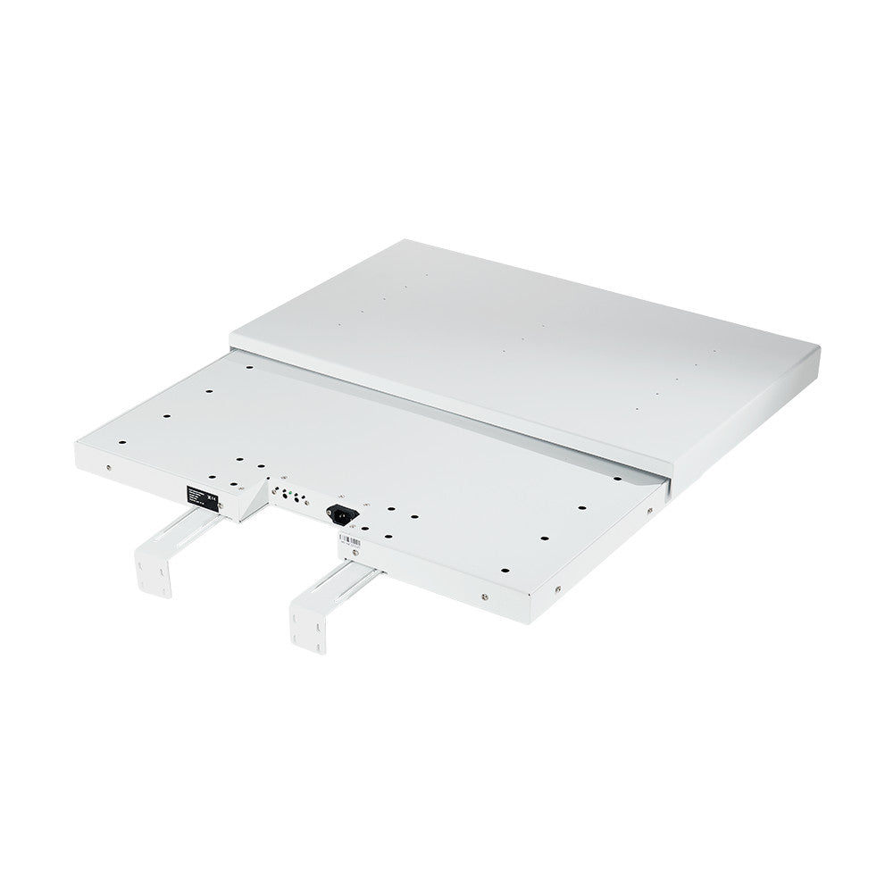 celexon Flexible motorischer Laser TV Auszug Weiß - Rückseite mit Montagewinkeln und Netzanschluss