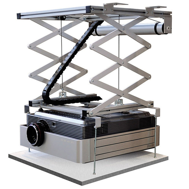 Celexon Deckenlift PL1000 Plus - ausgefahrener Lift mit montiertem Beamer