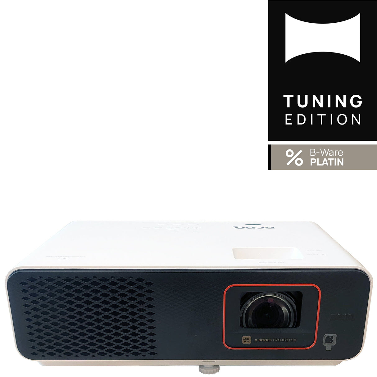 BenQ X500i Beamer - Frontansicht Objektiv Nahaufnahme HEIMKINO.de Tuning Edition Logo