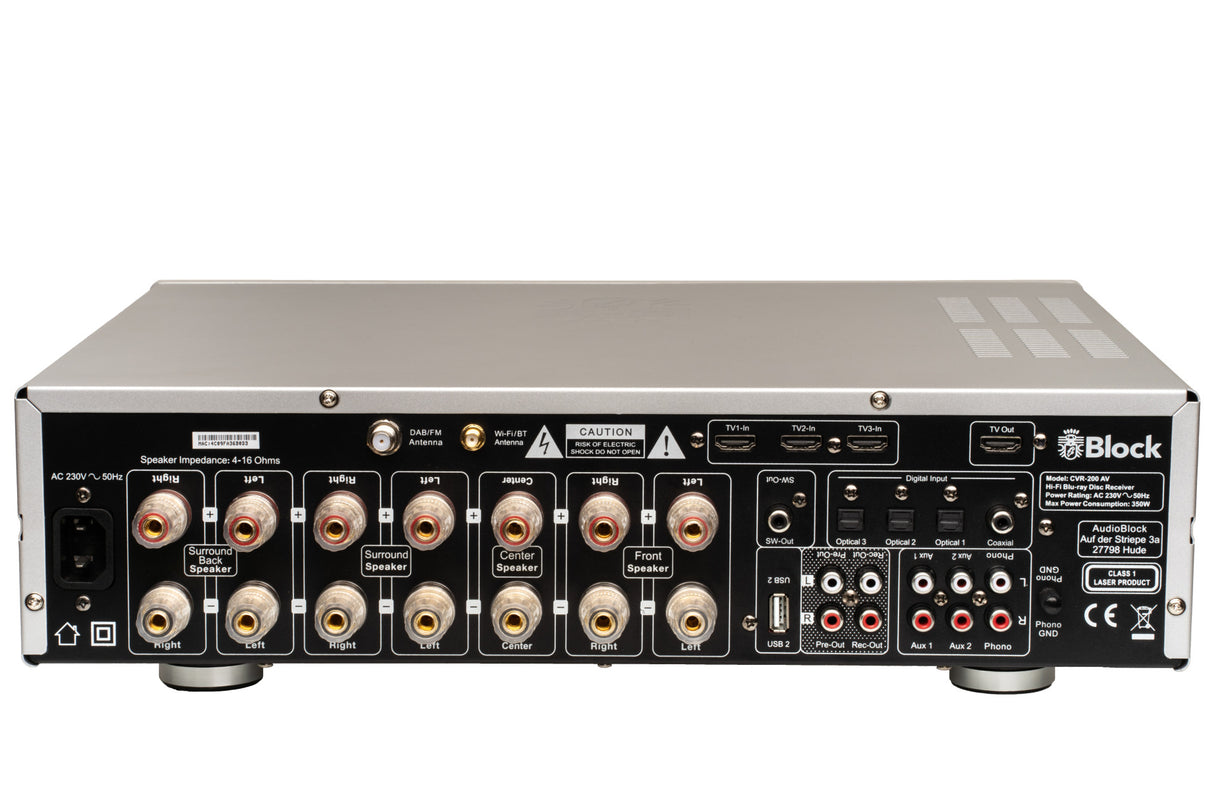 Block CVR-200 Silber AV-Receiver - Rückseite mit Lautsprecheranschlüssen