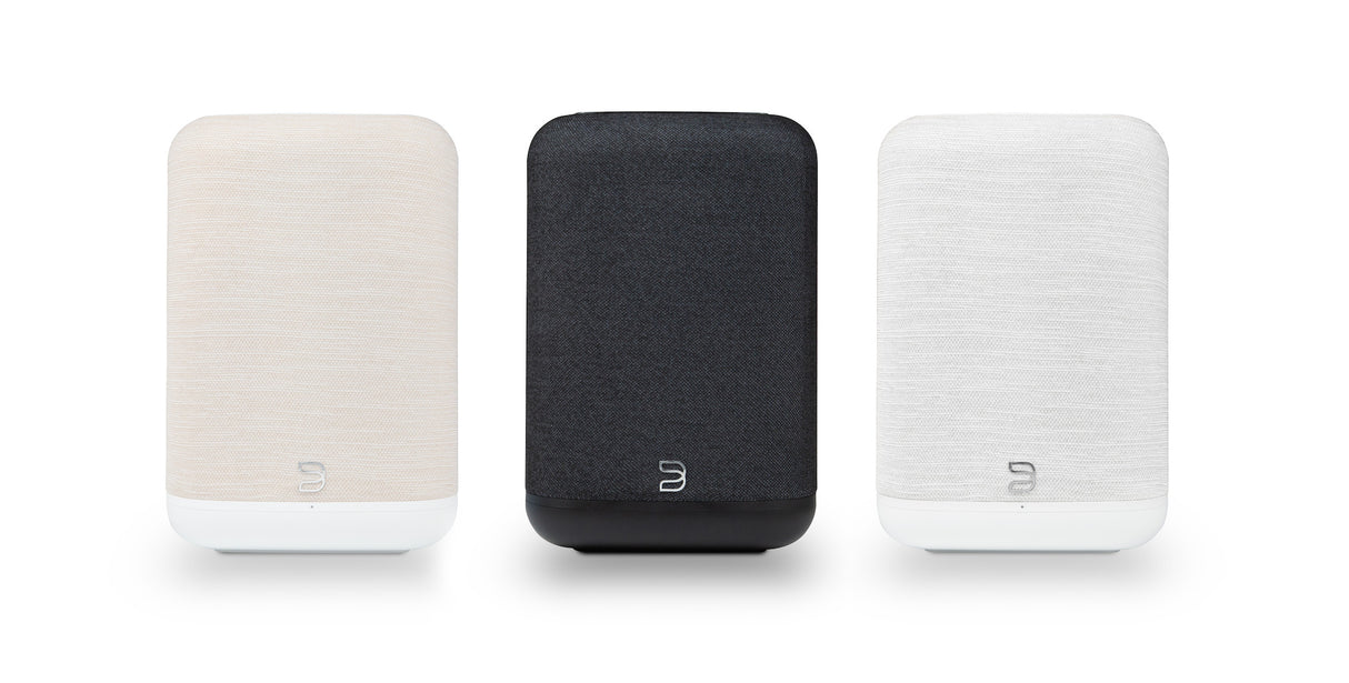 Bluesound PULSE Flex Schwarz Streaming-Lautsprecher - drei Farbvarianten nebeneinander