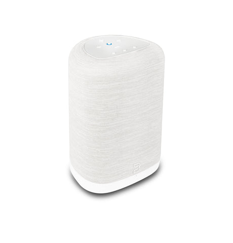 Bluesound PULSE Flex Weiß Streaming-Lautsprecher - Schrägansicht mit Bedienfeld oben