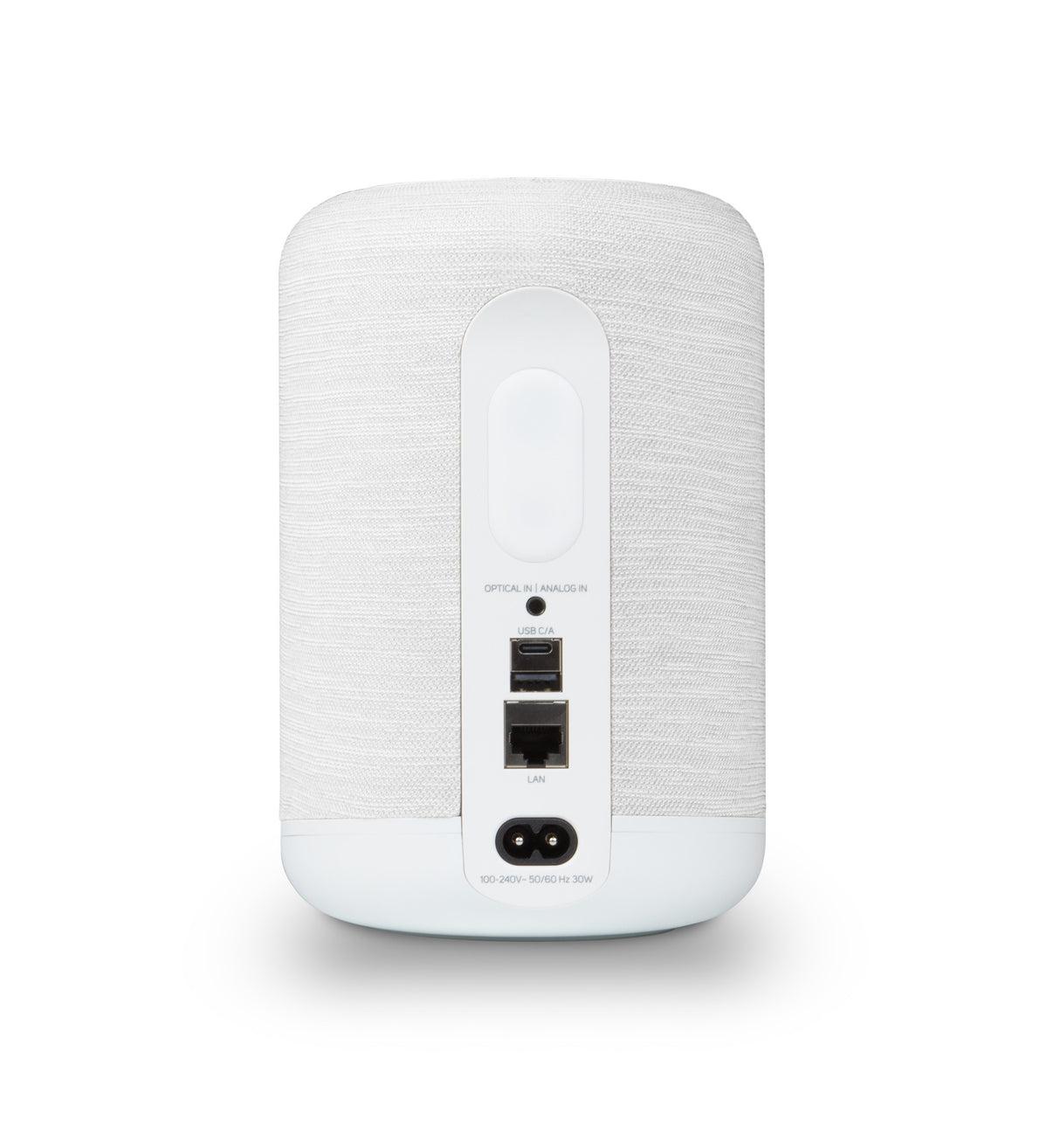 Bluesound PULSE Flex Weiß Streaming-Lautsprecher - Rückseite mit Anschlüssen (USB-C, LAN)
