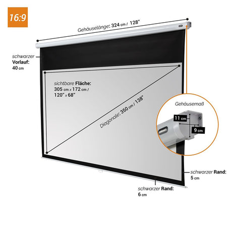 celexon Leinwand Rollo Economy 305x172 - Maßzeichnung mit Abmessungen