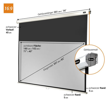 Celexon Leinwand Rollo Economy 180x102 - Maßzeichnung mit Abmessungen