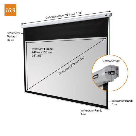celexon Leinwand Rollo Economy 240x135 - Maßzeichnung mit Abmessungen