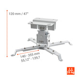 Celexon Beamerhalterung MultiCel1200W - Schrägansicht mit Abmessungen und Traglast 25 kg