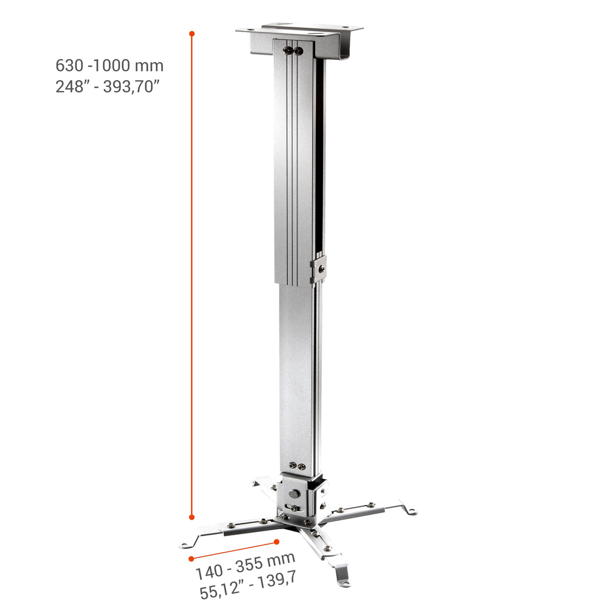 Celexon Beamerhalterung MultiCel63100S - Schrägansicht mit Abmessungen