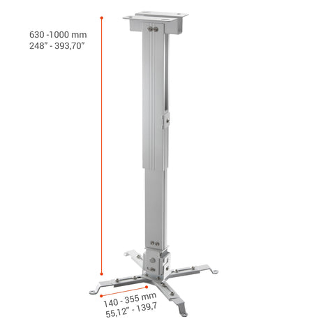 Celexon Beamerhalterung MultiCel63100W - Schrägansicht mit Abmessungen