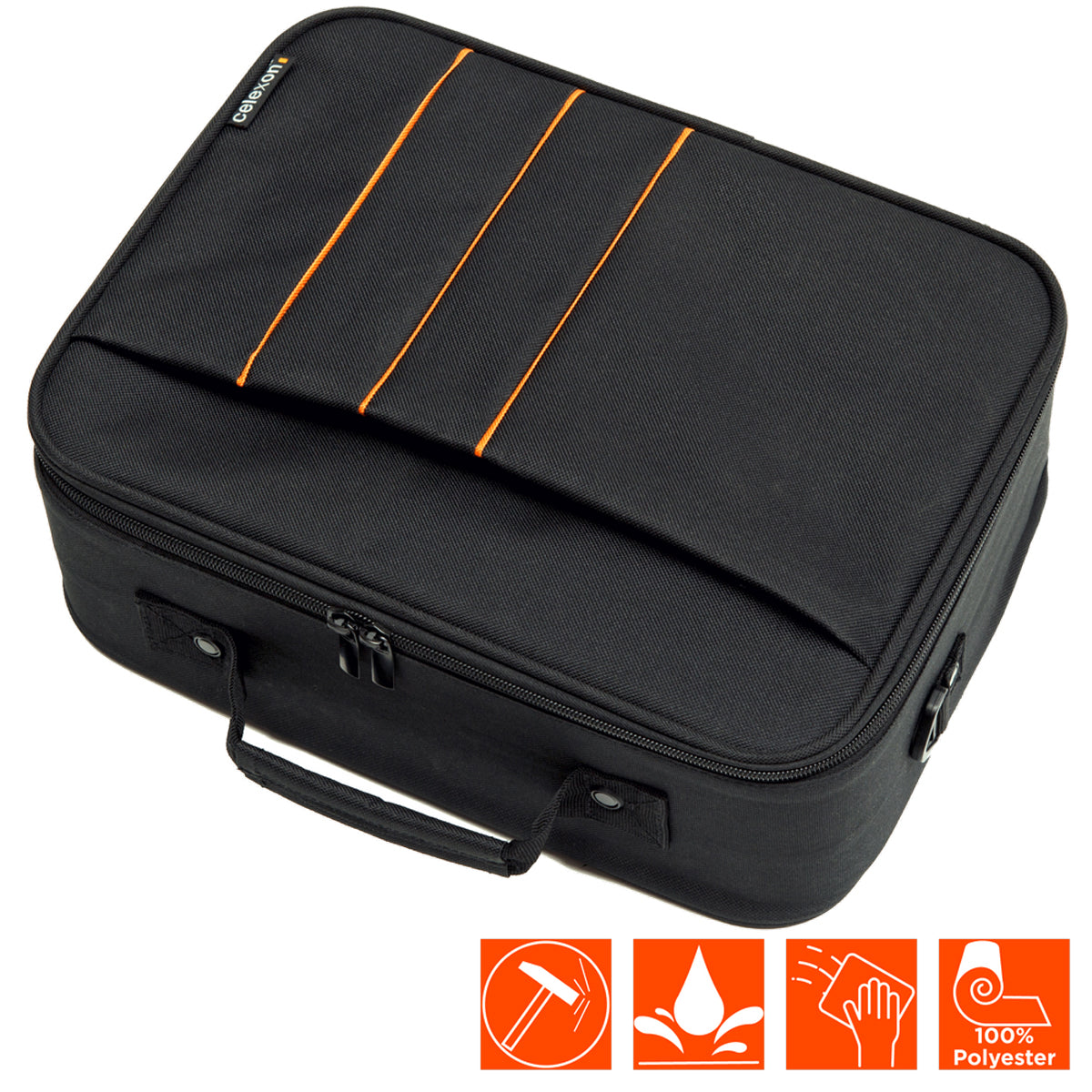 celexon Beamertasche Economy Line Medium - Ansicht von oben mit Materialeigenschaften