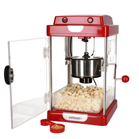 celexon CinePop CP1000 Popcorn-Maschine - geöffnete Tür mit fertigem Popcorn