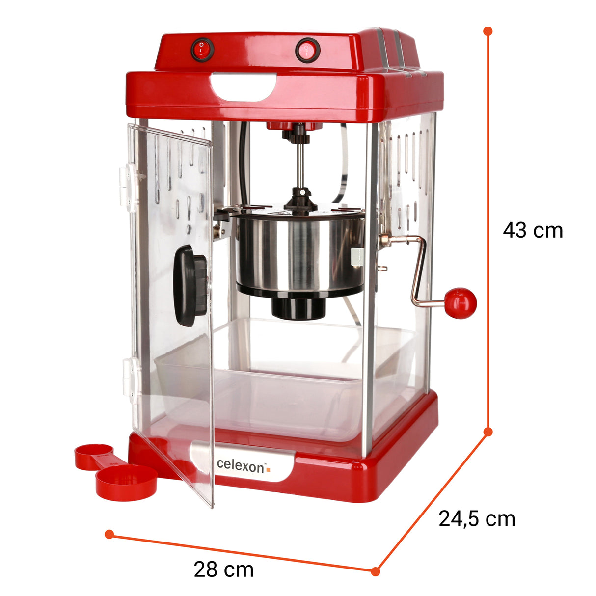 celexon CinePop CP1000 Popcorn-Maschine - Maßzeichnung mit Abmessungen