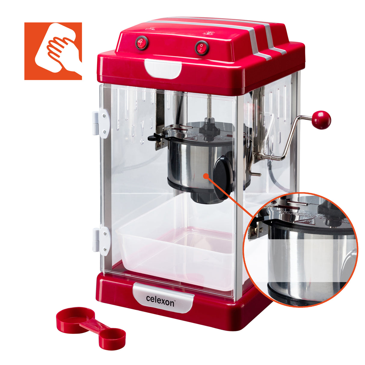 celexon CinePop CP1000 Popcorn-Maschine - Detail Edelstahlkessel