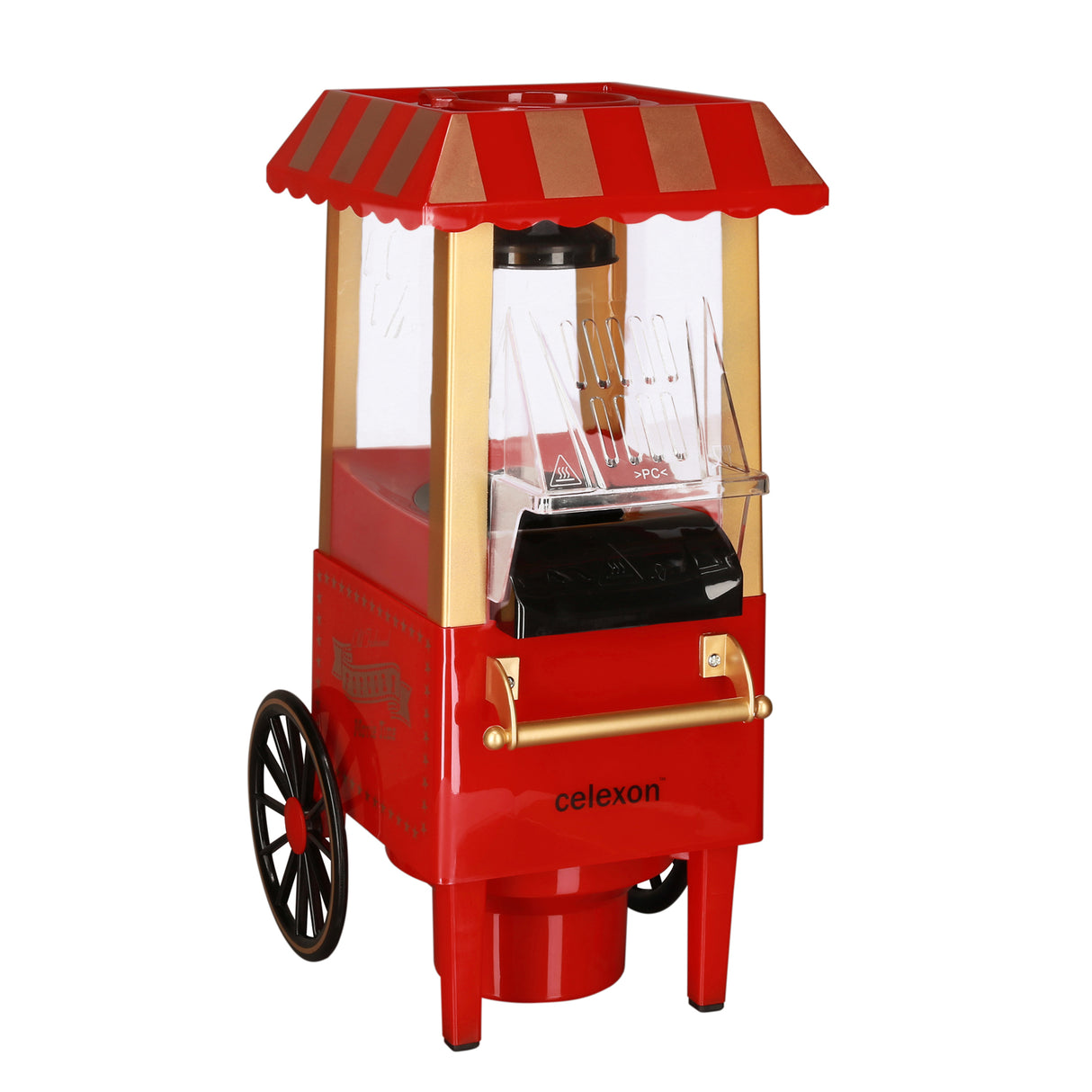 celexon CinePop CP500 Popcorn-Maschine - Schrägansicht im Retro-Wagen-Design