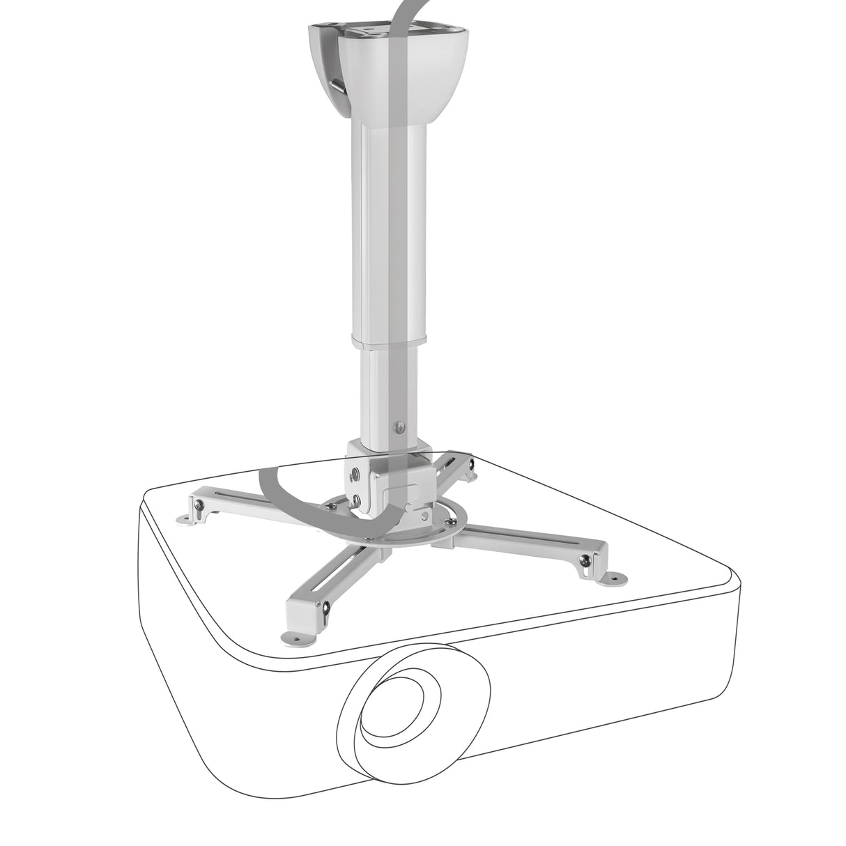 Celexon Deckenhalterung MultiCel 4060 Pro weiß - Montagebeispiel mit Beamer-Skizze