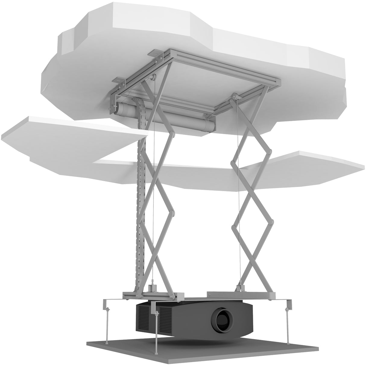 Celexon Deckenlift PL1000 - ausgefahren aus der Zwischendecke mit Beamer