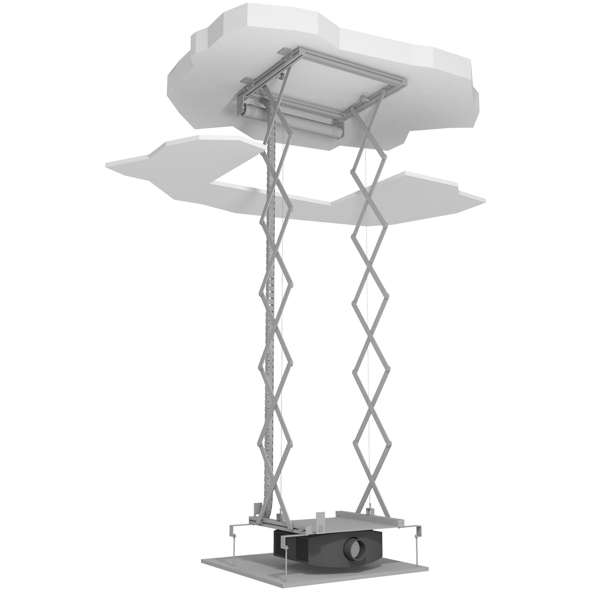 Celexon Deckenlift PL2000 Plus - Deckeneinbau ausgefahren mit Beamer