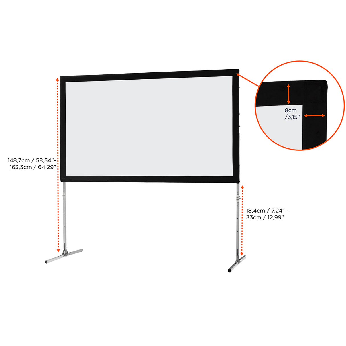 celexon Faltrahmen Leinwand Mobil Expert 203x114 cm - Maßzeichnung mit Aufbauhöhe